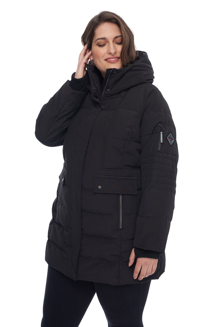 WOMEN'S VEGAN DOWN (RECYCLED) MID-LENGTH PARKA, BLACK (PLUS SIZE)