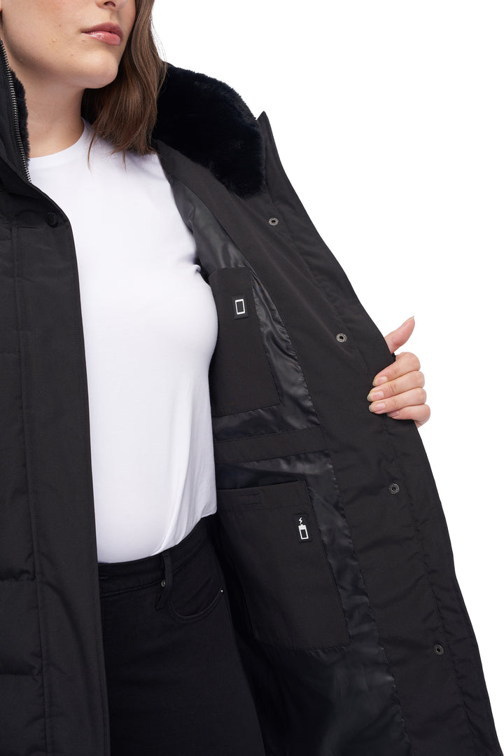 WOMEN'S VEGAN DOWN (RECYCLED) MID-LENGTH PARKA, BLACK (PLUS SIZE)