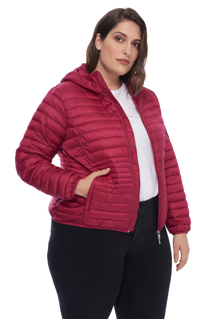 WOMEN'S VEGAN DOWN LIGHTWEIGHT PACKABLE PUFFER, RASPBERRY (PLUS SIZE)