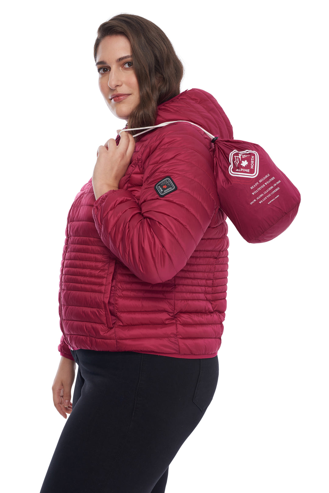 WOMEN'S VEGAN DOWN LIGHTWEIGHT PACKABLE PUFFER, RASPBERRY (PLUS SIZE)