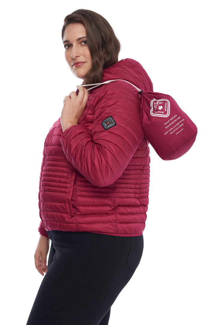 WOMEN'S VEGAN DOWN LIGHTWEIGHT PACKABLE PUFFER, RASPBERRY (PLUS SIZE)