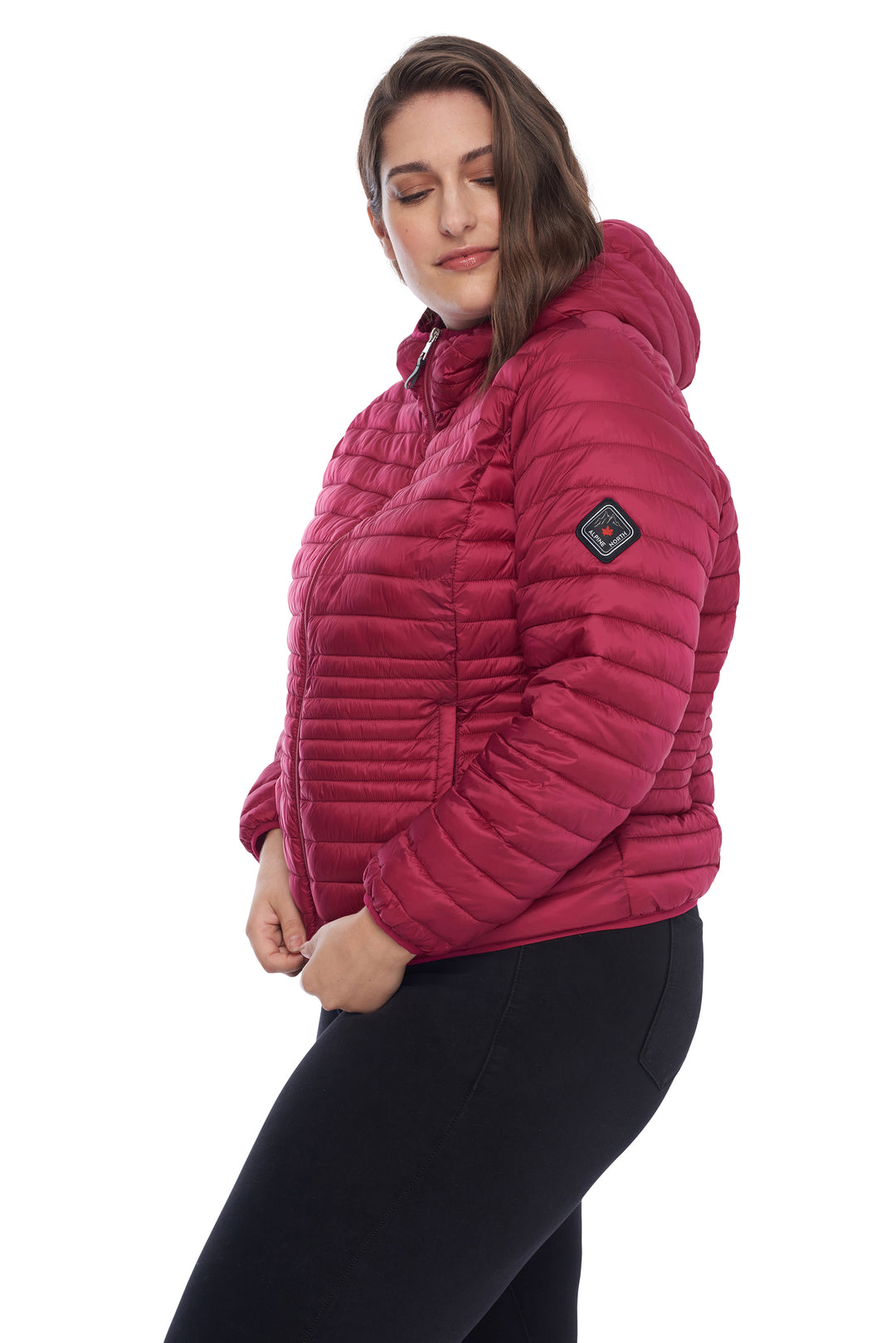 WOMEN'S VEGAN DOWN LIGHTWEIGHT PACKABLE PUFFER, RASPBERRY (PLUS SIZE)