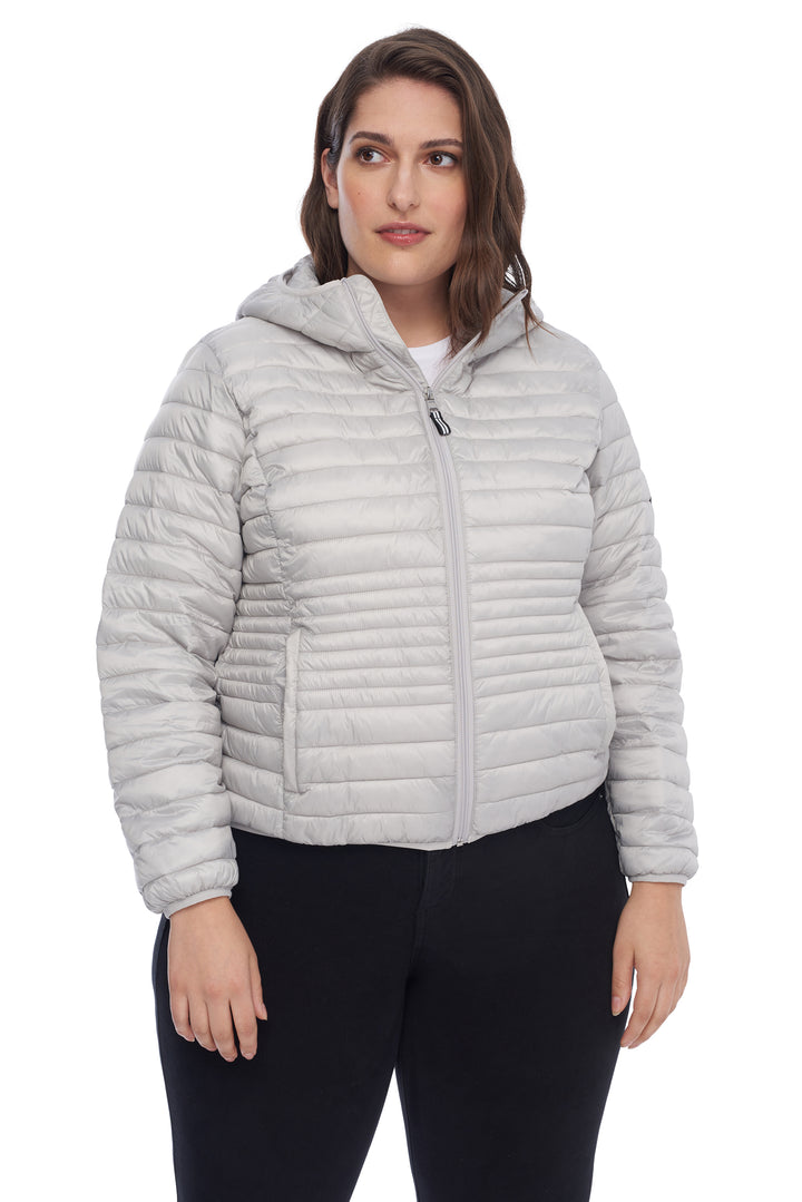 WOMEN'S VEGAN DOWN LIGHTWEIGHT PACKABLE PUFFER, SILVER (PLUS SIZE)
