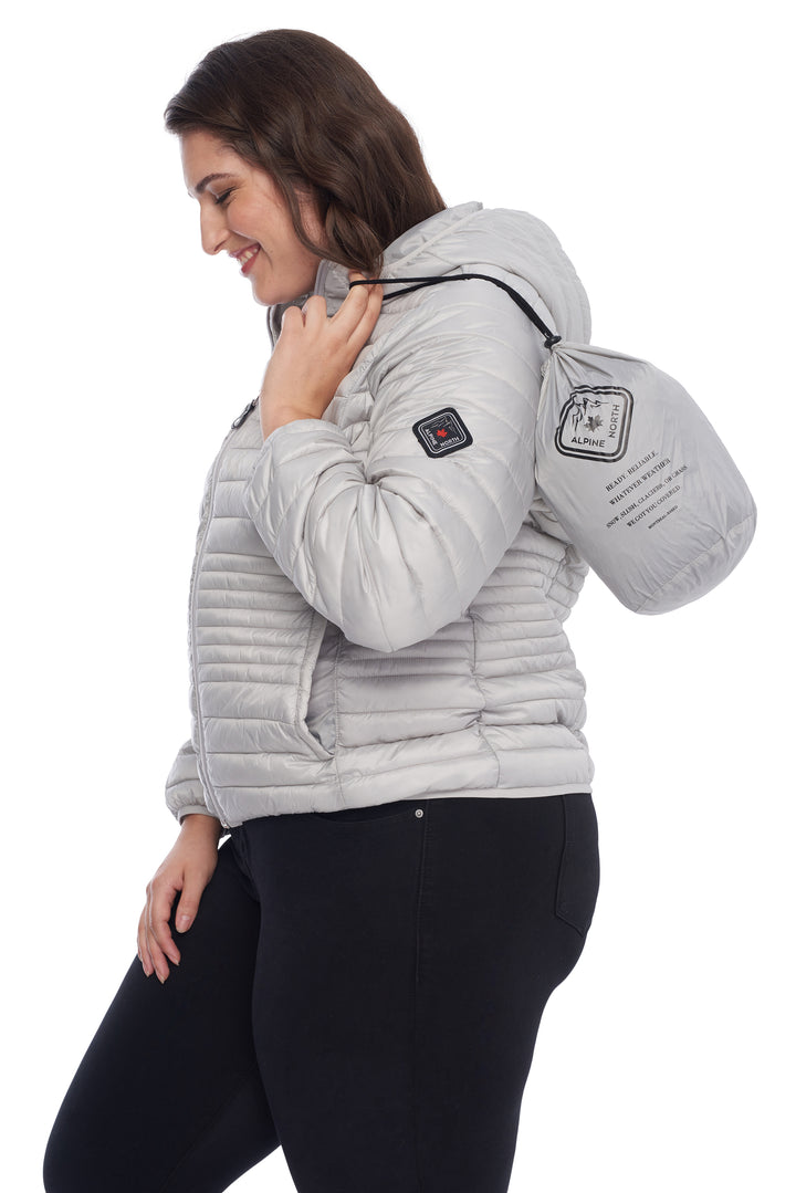 WOMEN'S VEGAN DOWN LIGHTWEIGHT PACKABLE PUFFER, SILVER (PLUS SIZE)