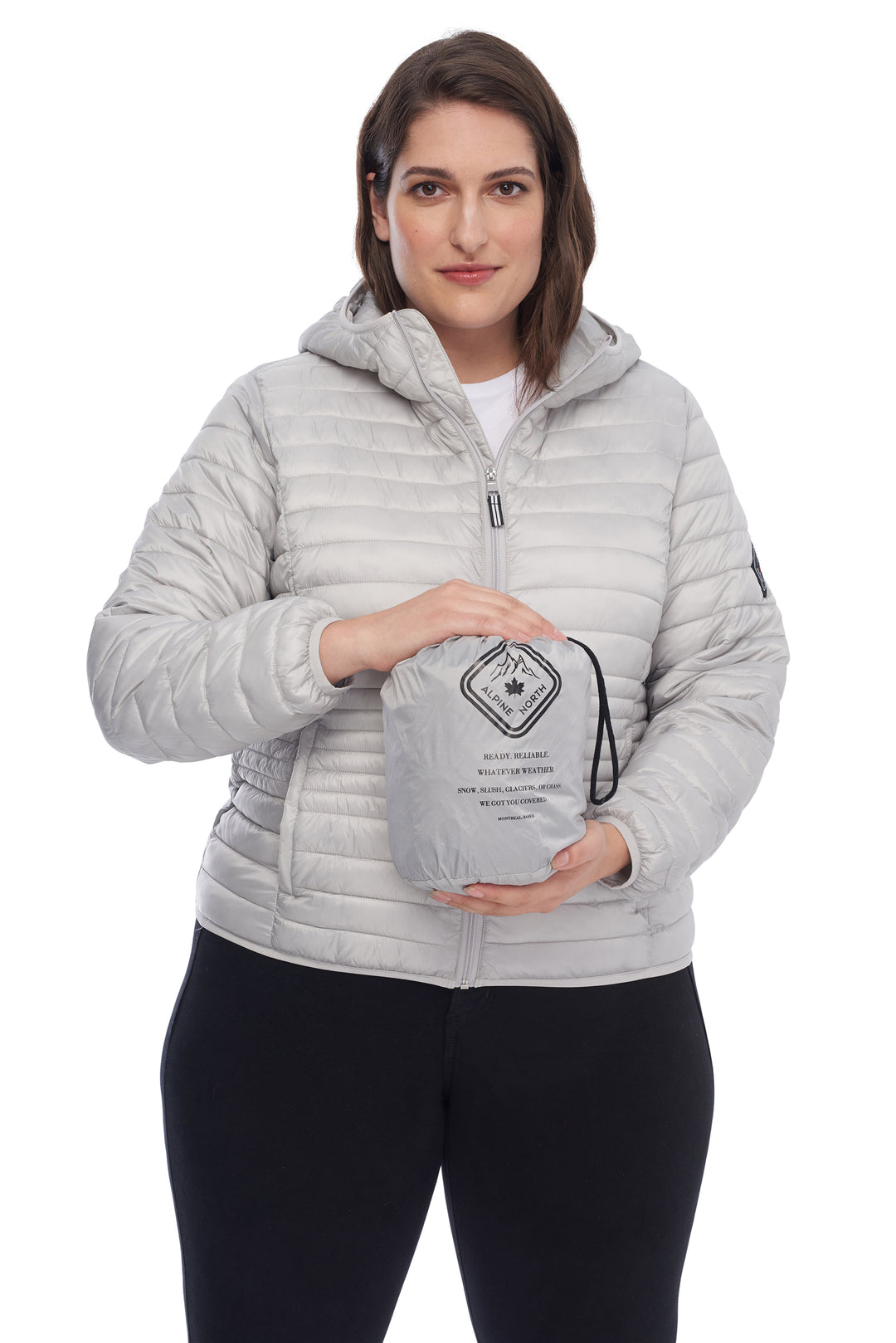WOMEN'S VEGAN DOWN LIGHTWEIGHT PACKABLE PUFFER, SILVER (PLUS SIZE)