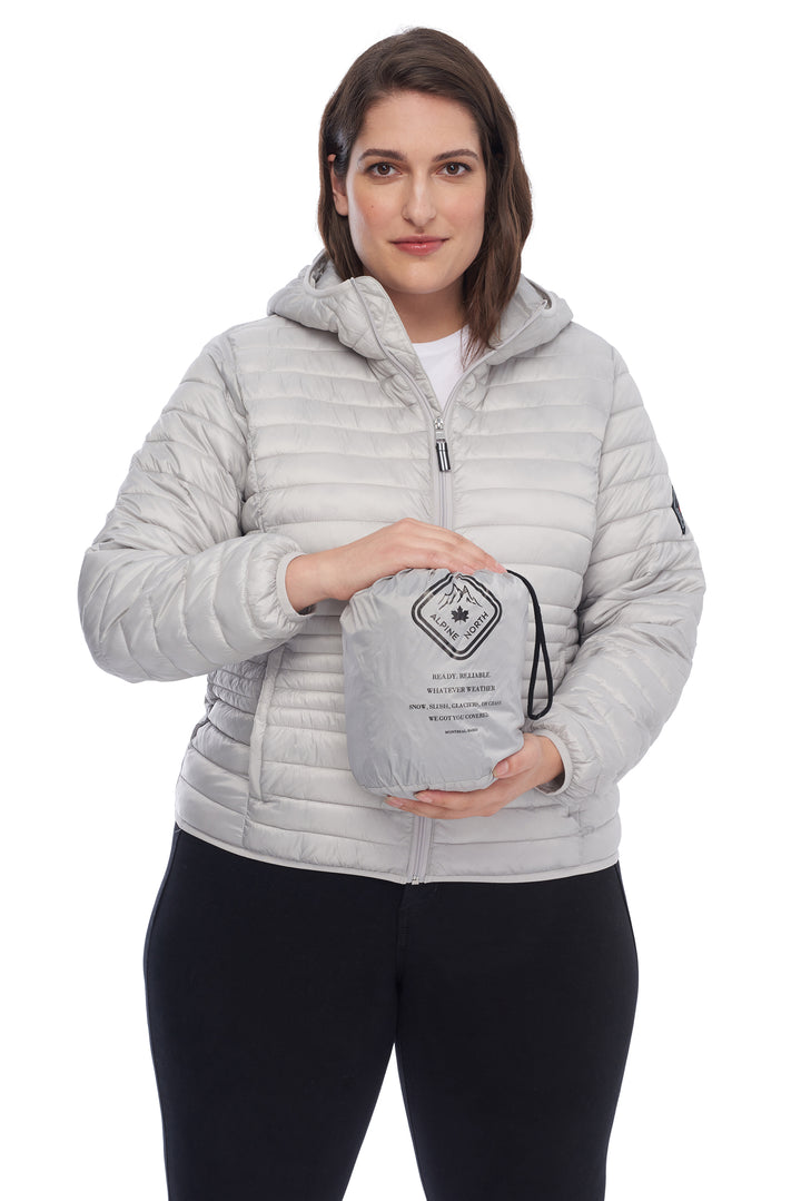 WOMEN'S VEGAN DOWN LIGHTWEIGHT PACKABLE PUFFER, SILVER (PLUS SIZE)