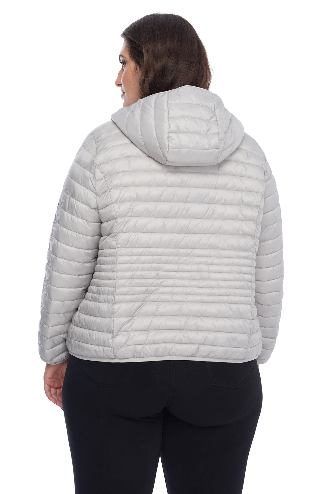 WOMEN'S VEGAN DOWN LIGHTWEIGHT PACKABLE PUFFER, SILVER (PLUS SIZE)