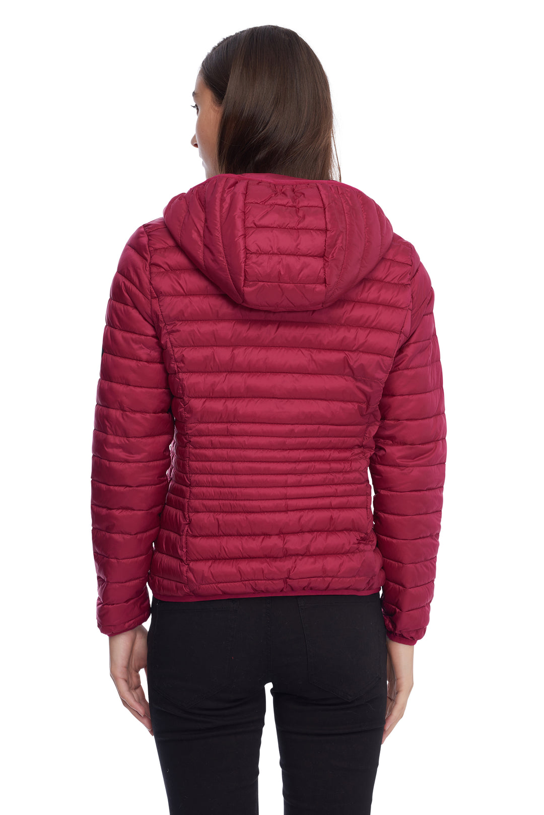WOMEN'S VEGAN DOWN LIGHTWEIGHT PACKABLE PUFFER, RASPBERRY