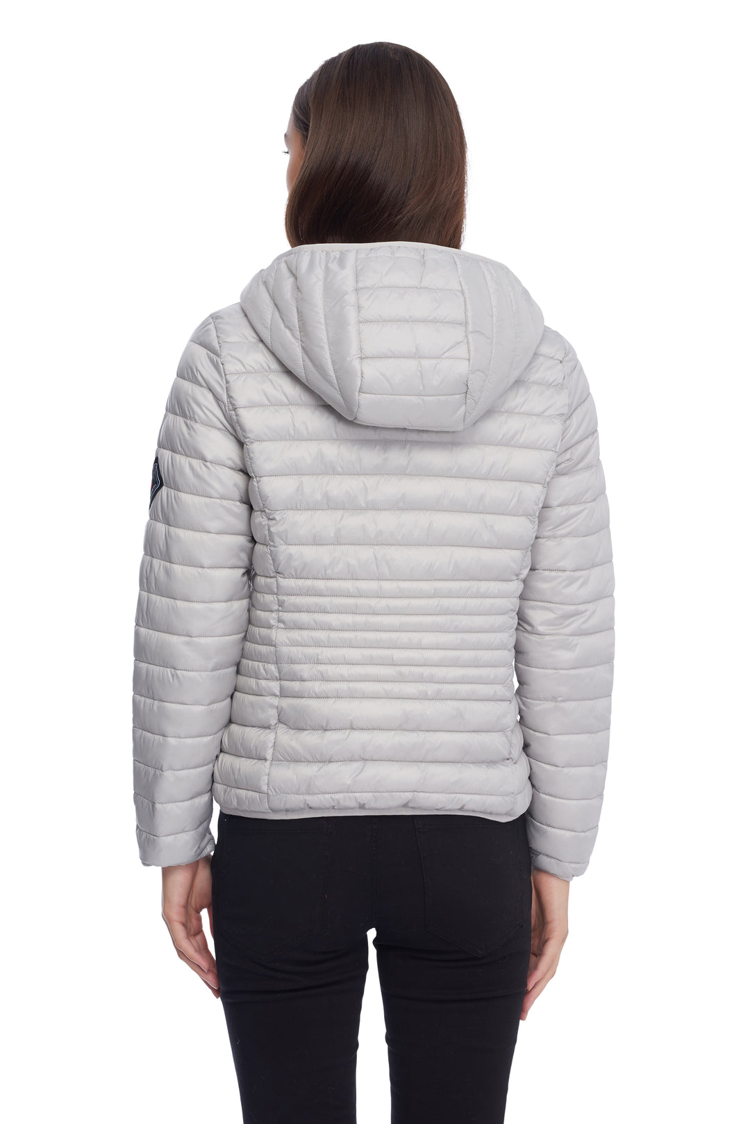 WOMEN'S VEGAN DOWN LIGHTWEIGHT PACKABLE PUFFER, SILVER