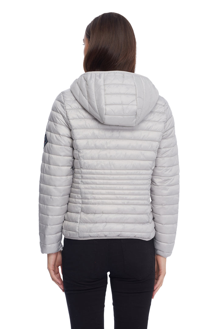 WOMEN'S VEGAN DOWN LIGHTWEIGHT PACKABLE PUFFER, SILVER