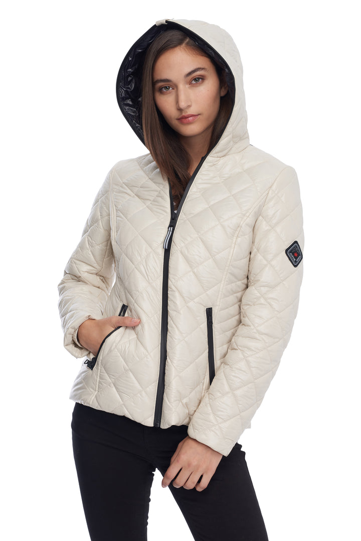 WOMEN'S BONE VEGAN QUILTED LIGHTWEIGHT HOODED PUFFER