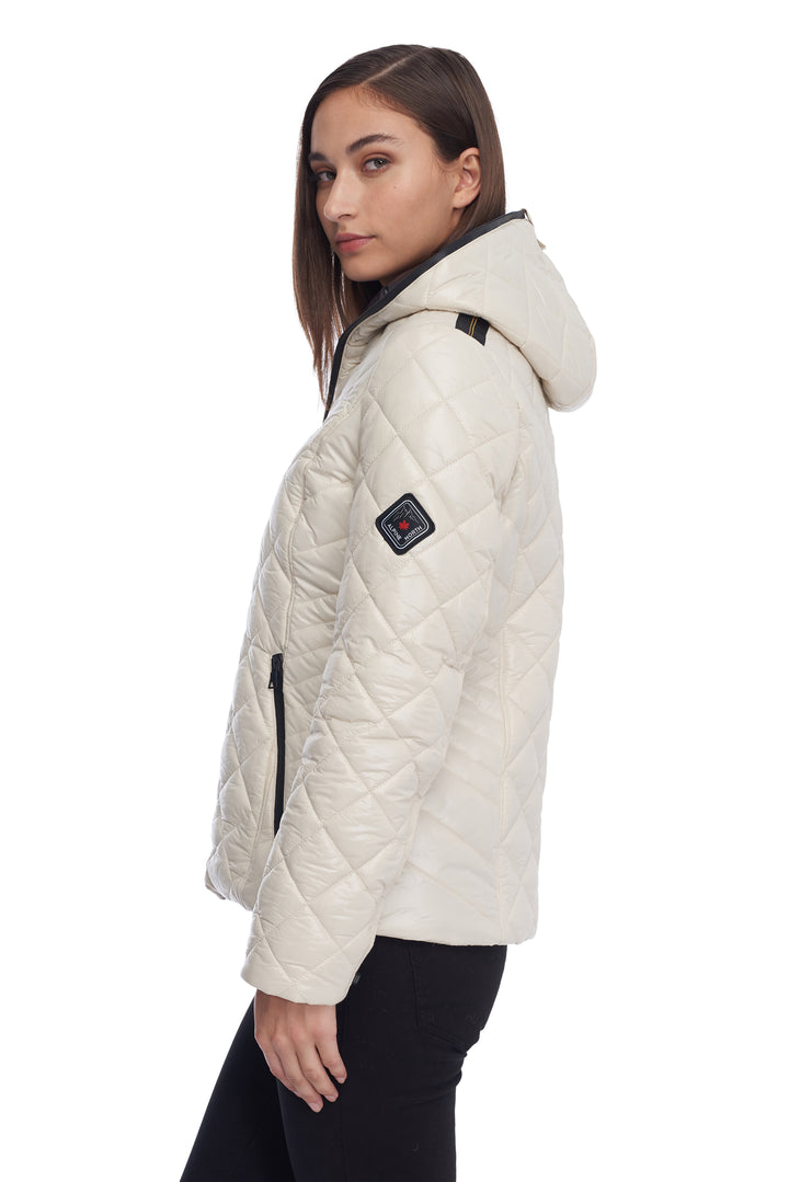 WOMEN'S BONE VEGAN QUILTED LIGHTWEIGHT HOODED PUFFER