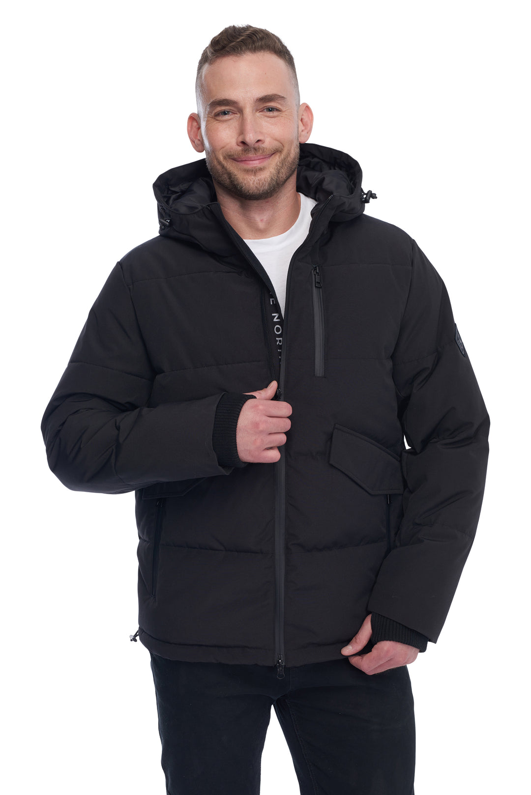 MEN'S VEGAN DOWN PUFFER JACKET, BLACK