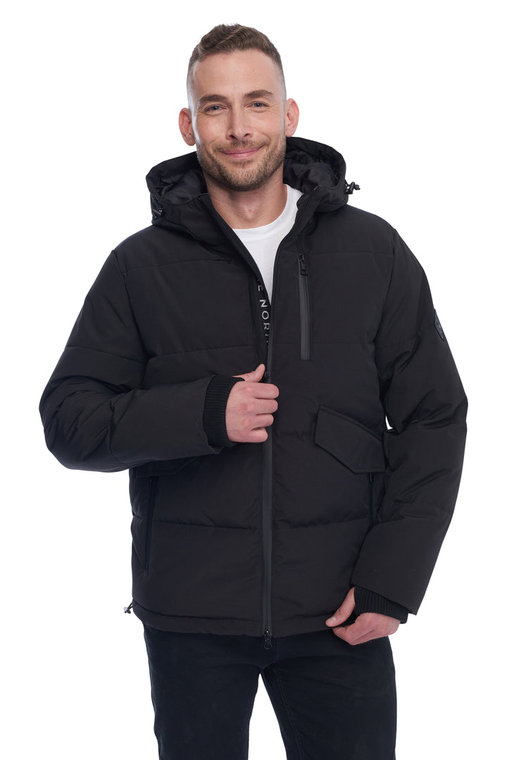 MEN'S VEGAN DOWN PUFFER JACKET, BLACK
