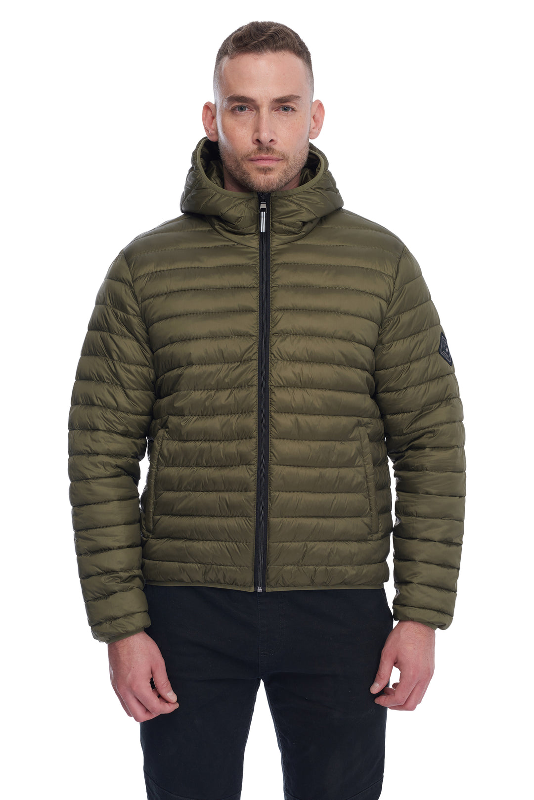 MEN'S VEGAN DOWN LIGHTWEIGHT PACKABLE PUFFER, OLIVE