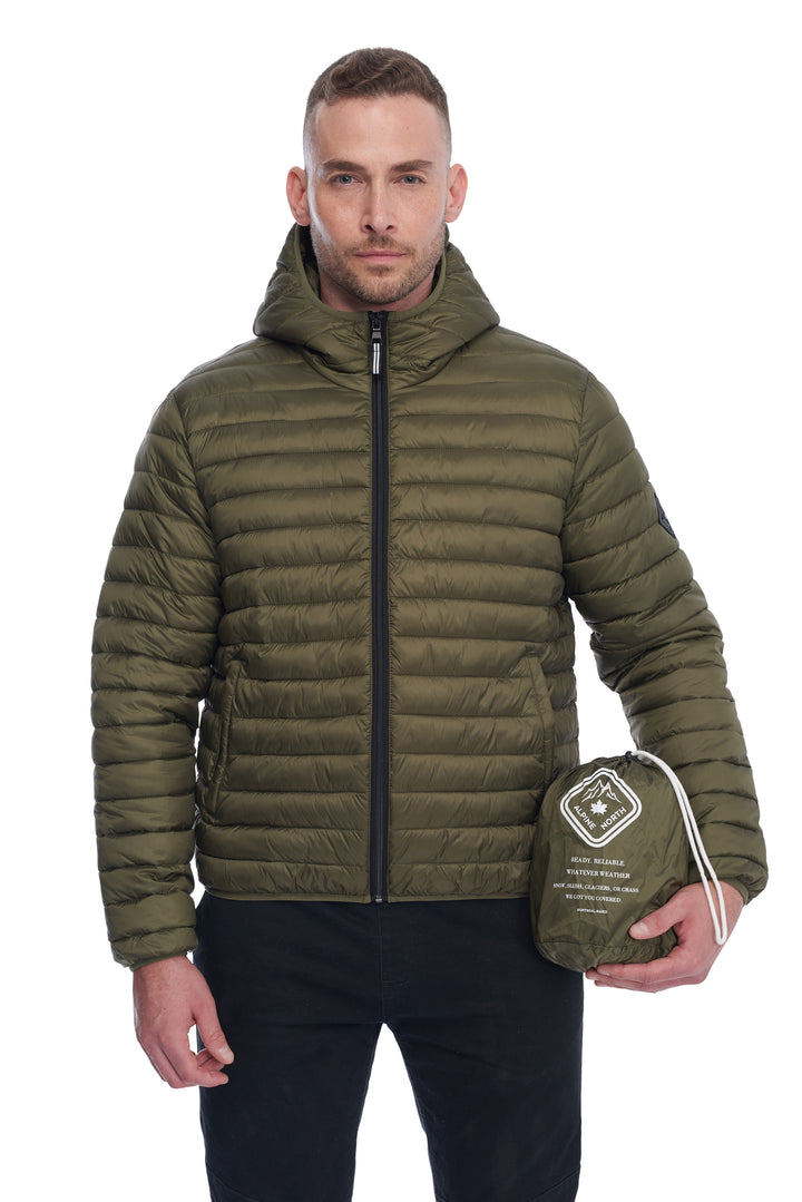 MEN'S VEGAN DOWN LIGHTWEIGHT PACKABLE PUFFER, OLIVE