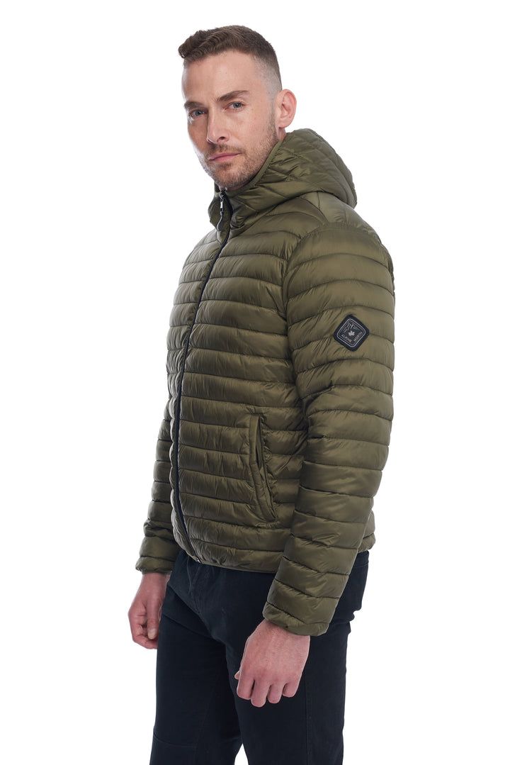 MEN'S VEGAN DOWN LIGHTWEIGHT PACKABLE PUFFER, OLIVE