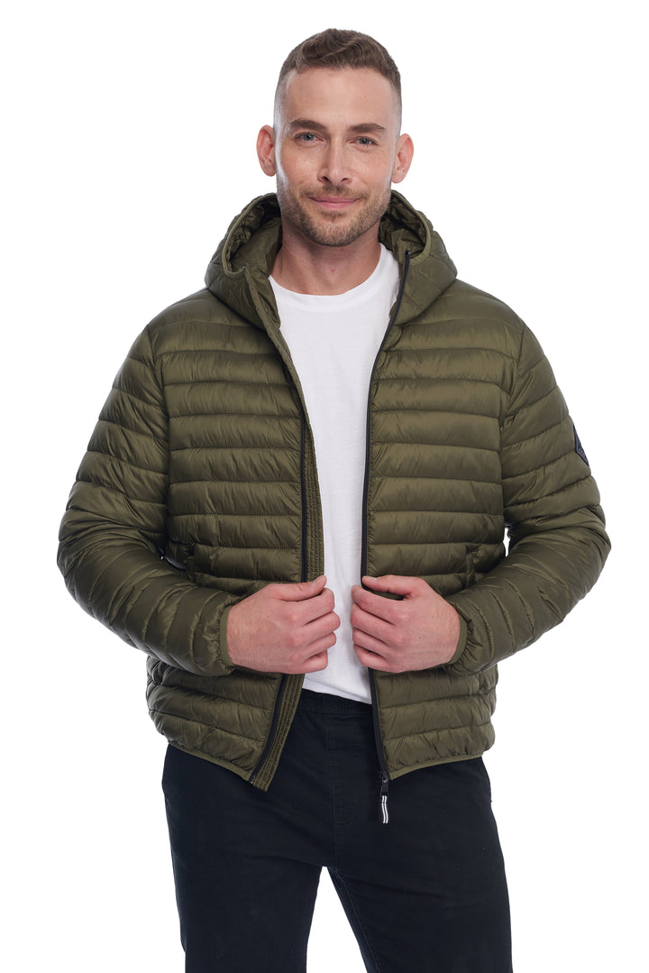 MEN'S VEGAN DOWN LIGHTWEIGHT PACKABLE PUFFER, OLIVE